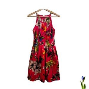 Vince Camuto Mini Dress Kentucky Derby Vibrant Floral Pink and Yellow Size 4